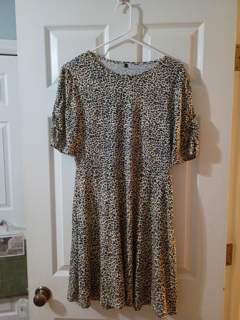 Leopard Print Short Sleeve Skater Dress - Cream/Black